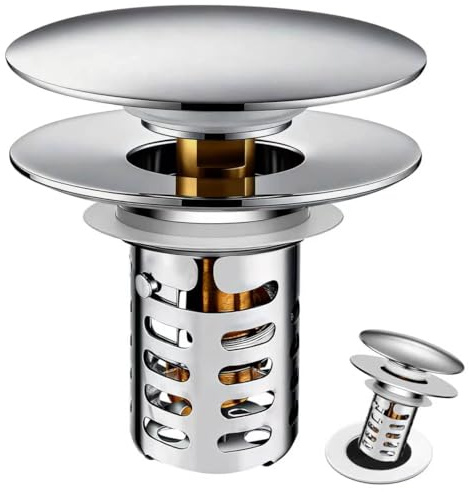 Waschbeckenstöpsel Pop Up Edelstahl Abflusssieb,Einrastbarer Abflussstop mit Filterfunktion,Durchmesser passend für Küche & Bad,badewannenstöpsel,Drain Magic Stöpsel(28,5-55 mm Loch-Ø)(Modell 1)