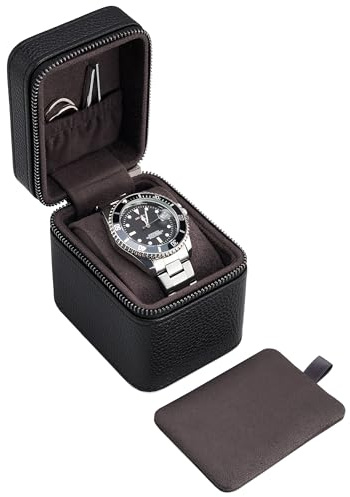 ProCase Single Watch Travel Case for Men, Portable Watch Holder -Black | PU Leather, Compact Small Travel Carrying Box, Storage Case for Luxury Watches & Smartwatches with Jewelry Compartment
