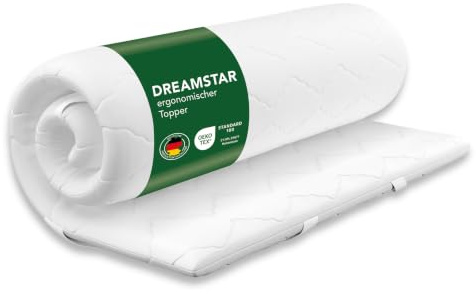 DREAMSTAR Matratzen Topper 180x200cm mittelfest | Good Night Matratzentopper 6cm hoch | Öko-TEX® Zertifiziert & ergonomisch für Boxspringbett, Wohnwagen | rutschfest durch Bänder zur Befestigung