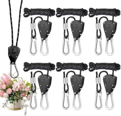 6 Piezas Trinquete de Cuerda, 5M Tensor de Polea Autoblocante, 1/8 Inch Cuerdas Tienda Campaña, Cuerda de Trinquete con Gancho, Tensor para Acampar para Lámpara de Planta, Tienda, Senderismo