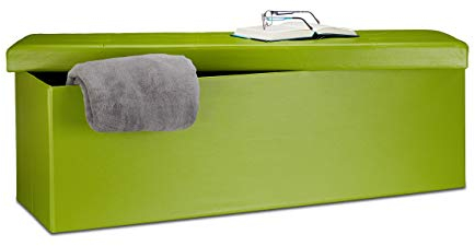Relaxdays Banco plegable, Baúl de almacenaje, Cuero sintético, 38 x 114 x 38 cm, Verde