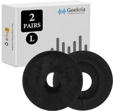 Geekria 2 Paar Ohrschützer aus flexiblem Stoff für Kopfhörer, waschbarer und dehnbarer hygienischer Ohrmuschelschutz für große Over-Ear-Headset-Ohrpolster, Schweißschutz für Wärme (Größe L/Schwarz)