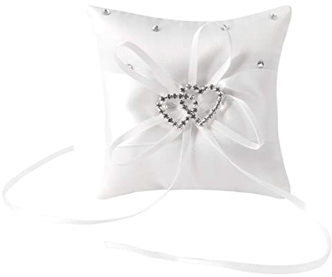 NIERBO Ringkissen Hochzeit Hochzeitskissen Ehering Kissen mit Satinband Ring Kissen Träger Vintage Ringhalter Hochzeit deko mit Doppelten Herzen etw. 10cm*10cm