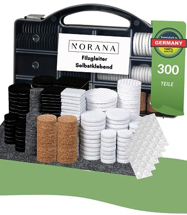 NORANA Filzgleiter selbstklebend I 300 Stück sensationell haftende Möbelgleiter I Filzgleiter für Dein zu Hause und Auto I sogar mit XXL-Filzgleiter