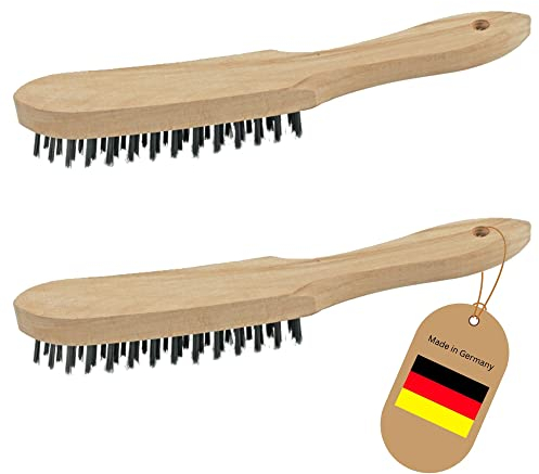Novatool 2X Drahtbürsten I 4-reihig I 27 cm lang I mit Holzgriff I Bremssattelbürsten Grill Drahtbürsten Kratzbürsten Metallbürsten Handdrahtbürsten Set Kehlnahtbürsten Wire Brush