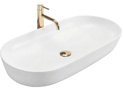 Rea Waschbecken Waschtisch Aufsatzwaschbecken Design Keramik Hochglanz Handwaschbecken Aufsatz Waschschale Weiß Oval 40x80