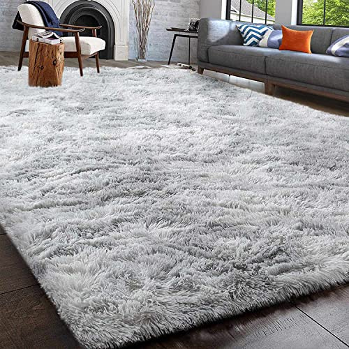 GISIONLARI Hochflor Teppich Wohnzimmer Shaggy Modern Teppich Schlafzimmer Flauschig Weich Teppiche für Schlafzimme Kinderzimmer (Grau weiß, 160 x 200 cm)