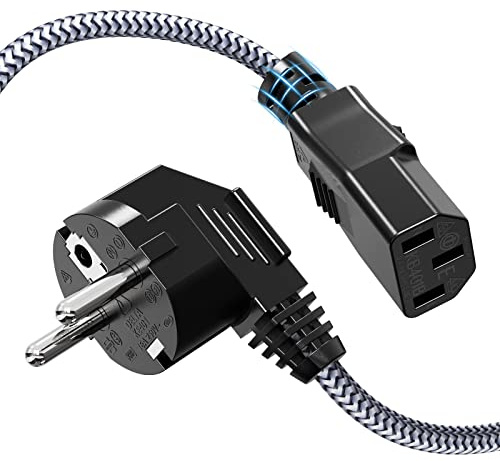 Netzkabel 3 Polig, RIKSOIN Kaltgerätekabel 2m Nylon-Geflecht Universale Stromkabel (CEE 7/7 auf IEC60320 C13) mit VDE für Monitore, PC, Drucker, PS3/PS4 PRO, Scanner, TV, Bildschirm, Beamer etc