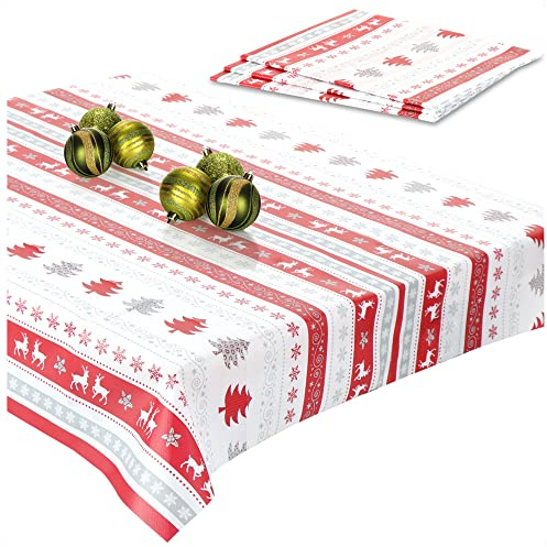 com-four® 4X Tischdecke mit Weihnachtsmotiv, Tischtuch abwischbar ca. 80 x | festliche Tafelwäsche für Adventskranz - Pyramide - weihnachtliches Mitteldecken-Set