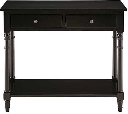 PADMA HOUSE Console Table with 2 Drawers, Small Sofa Table with Shelves, Entrance Table, Hallway Table for Living Room, Office, 90 x 35 x 76.5 cm (Black)