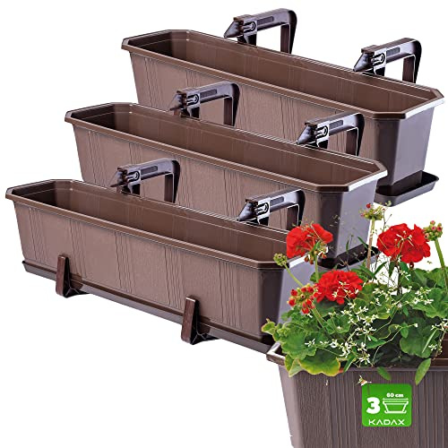 KADAX Lot de 3 jardinières, jardinières pour Balcon en Plastique pour Fleurs et Herbes - Pot de Balcon résistant - 3 x 60 cm, Marron
