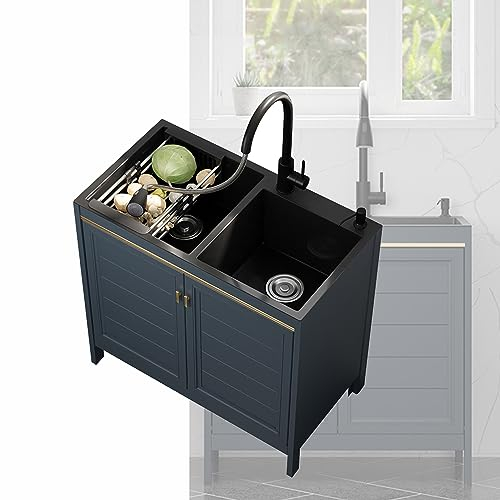 Spüle mit Unterschrank,Waschbecken Küche,Spültisch,Spülbecken Edelstahl,küchenspüle,Camping Waschbecken,Spülenschrank,Ausgussbecken,mit Wasserhahn Ausziehbar,Seifenspender Und Drainage-Komponenten ( S
