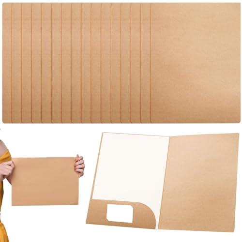 Lot de 16 porte-documents A4 en papier kraft : classeurs de présentation avec fentes pour cartes, 310 x 220 mm, classeurs à anneaux pour bureau, maison, école et affaires (marron)