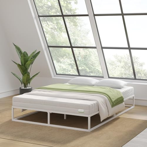 Novilla Bettgestell 140 x 200 cm,Bettrahmen 25 cm Hohe, Bettgestelle mit Lattenrost Holzlattenunterstützung, Stauraum unter dem Bett,Weiß