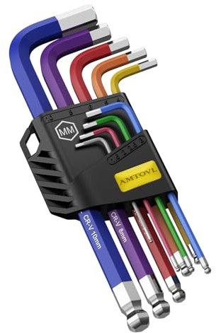 AMTOVL Hex Key Set, 9PCS Metric Allen Key Set, 1.5-10mm, Anti-Slip Long Ball End Hex Wrench Set, Color Coding Allen Wrench Set for Vehicle, Bicycle Repairs