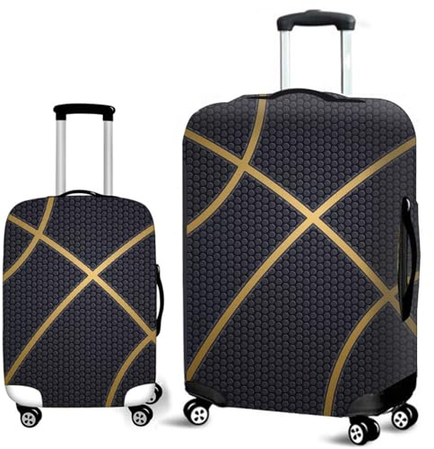 Hixingo Elastisch Kofferhülle Kofferschutzhülle, Basketball Druck Braun-Orange Koffer Schutzhülle Staubdichte Reisekoffer Hülle Trolley Case Schutzhülle Reisegepäckabdeckung (B,M (22-24 Zoll))