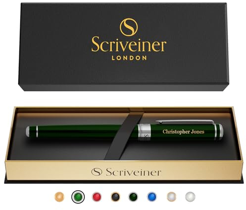 Scriveiner British Racing Green Personalisierter Stift - Atemberaubender Grüner Lack Luxus Tintenroller Mit Chrom-Finish, Schmidt Tinte, Bestes Graviertes Tintenroller Geschenkset, Custom Name Gravur