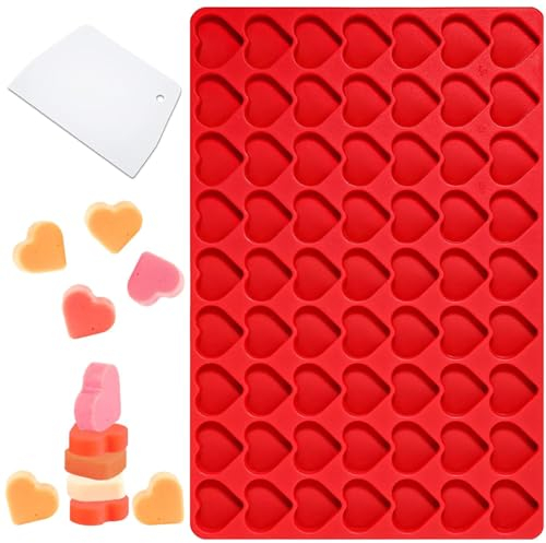 INGJIA Silikon Hundekekse Backform, 63 Gitter Hundekuchen Backmatte mit Großes Herz Formen für DIY Hundeleckerlies, Schokolade, Kekse, Süßigkeiten, BPA-Frei - Rotes Herz