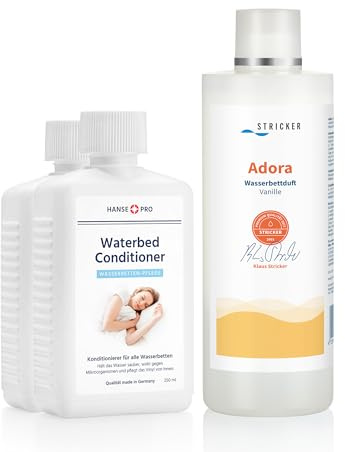 Duft und Pflege-Set für Wasserbetten, 2 x HANSE PRO Konditionerer (á 250 ml) & 1 x STRICKER Wasserbetten-Duft Adora (500 ml) I Conditioner I Wasserbett I Pflege I Schutz I Reinigung (Vanille)