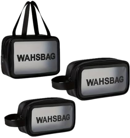 3 Stück Reise Kosmetiktasche,kulturtasche Damen，kulturbeutel Herren, wasserdichte Kulturtasche, Transparent Kosmetiktasche, Transparente Toilettentasche , Cosmetic Makeup Bags (Black)
