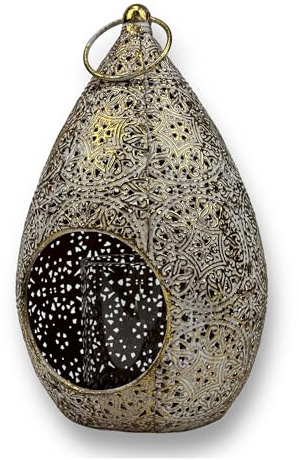 Crispe Home & Garden | orientalisches Windlicht aus Metall | Laterne Poona | Türkis/Gold | Höhe 27 cm mit Henkel 33 cm Ø 18 cm | mit Henkel aus Metall | Goldschimmerndes Licht