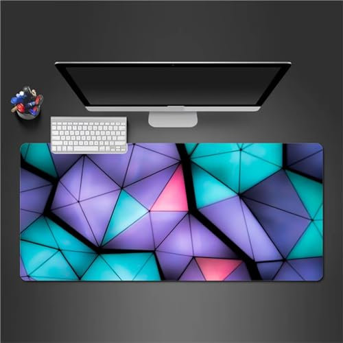 QiHon Gaming Mauspad XXL Mousepad 900x400x3mm Lila Geometrie Groß Mauspad Vernähte Kanten & Anti-Rutsch & Haltbarkeit für PC Laptop Verbessert Präzision und Geschwindigkei