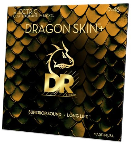 DR Strings Electric Guitar Strings | DRAGON SKIN+ Coated Quantum Nickel | DEQ-9/46 | Superior Sound with Comfortable Feel & Long Life | Light to Medium 9-46 (DEQ-9/46)