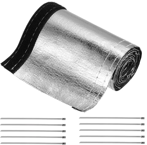 QUARKZMAN Calore Rivestimento Manicotto Alluminato Argento Guaina 40mm 1+1/2 ID x 100cm 3,3FT Cavo Guaina Tubo Filo Calore Protezione con Gancio e Occhiello 10pz Acciaio Inox Fascette
