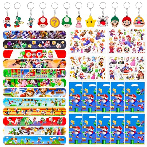 38 Stücke Mitgebsel Geburtstag für Kinder, 12 Geschenktüten Kindergeburtstag 12 Schnapparmband Kinder 4 Tattoo Aufkleber 10 Schlüsselanhänger Party Geschenke Kindergeburtstag Mitgebsel Party Zubehör