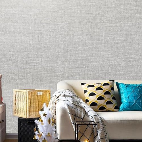 Tarwanear 1 Roll of Plain Grey Wallpaper 3D Fabric Effect Wallpapers Linen Textured Wall Paper 9.5 m x 0.53 m Light Gray Wall Paper Roll Bedroom TV Background Living Room Feature Wall Decorate
