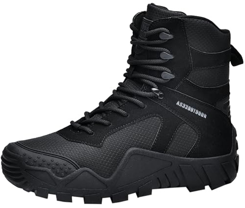 CHICMARK Botas de combate duraderas para hombre, botas de caza, antideslizantes, impermeables, para senderismo y trekking, para aventuras, Negro , 42 EU