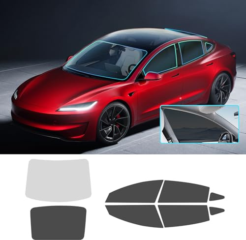 FDAIUN Scheibentönungsfolie Auto für Tesla Model 3 2020-2024 8%/20%/35% VLT PVC Vorgestanzt Autoscheiben Tönungsfolie Auto Tönung Glas Verdunkelung Aufkleber Sommer UV-Schutz zubehör