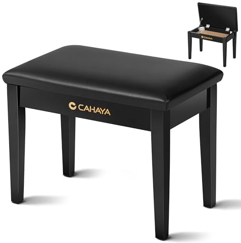 CAHAYA Piano Bench with Storage Compartment - Large Size Black Dressing Table Stool with Padded Cushion and Silent Anti Foot Pad Keyboard Stool