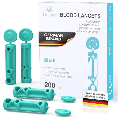 LINKFAR Lanzetten 28G für Stechhilfe, steril, 200 Stück | Einweg-Blutlanzetten für Blutzuckermessgerät und Diabetes-Test, mit gängigen Stechhilfen kompatibel