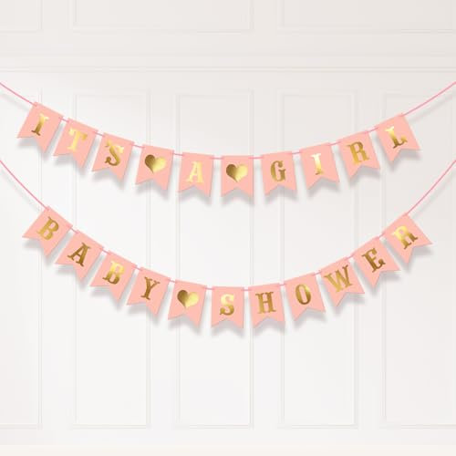 Koliphy Ghirlanda decorativa per baby shower, IT'S A GIRL Bunting Banner per rivelare il genere, forniture per feste di benvenuto per bambini, decorazione per baby shower, accessori per cabina