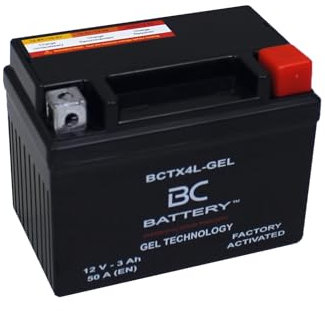 BC BATTERY Batteria Moto al GEL 12V 3Ah BCTX4L-GEL moto&scooter, esente da manutenzione sigillata precaricata simile a YTX4L-BS