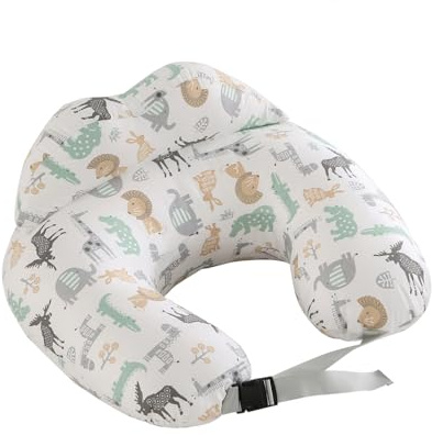 Nursing Pillow, Multifunctional Breastfeeding Pillow with Adjustable Waist Belt, Nursing Pillow with Safety Fence, U-Shaped Multifunctional Pregnancy Pillow, Baby Sitting Support (Animal World)