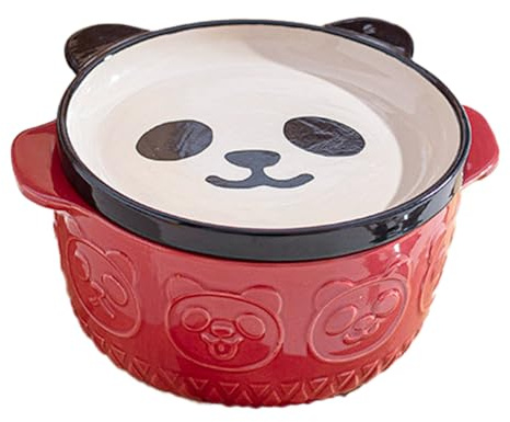 Japanese Style Ceramic Instant Noodle Bowl with Lid – Cute Animal Design | 15cm Wide 7cm Height | Durable & Heat-Resistant (Panda)