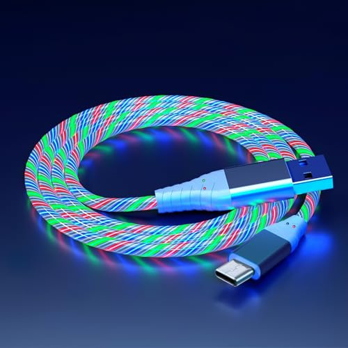 Cavo di ricarica USB C da 2 m con luce LED RGB respiratoria, 60 W da USB A a tipo C, ricarica rapida arcobaleno per auto o oscurità, caricabatterie per telefono compatibile con iPhone 16/15 Pro