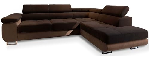 Masseno Ecksofa Selva R-S mit Schlaffunktion L-Form, Glamour Sofa mit Bettkasten, Wohnzimmersofa, Couch, Soffa, Bettsofa, Couchgarnitur - Braun, Monolith 29 + Monolith 09