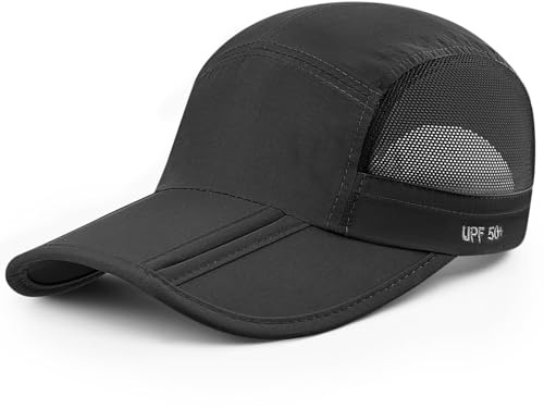 Becellen Baseballkeps, vikbar andningsbar keps för män, sommar, UV400, solskydd, baseballkeps, dam, justerbar, unisex, sport, trailhatt, för män, kvinnor, utomhus, svart, One size