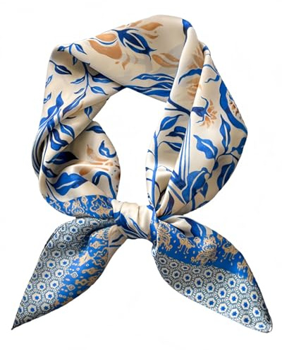 LEEQ Bandana,Kopftuch damen,Maulbeerseide Schal,quadratisches satin-kopftuch,Grafikdruck Seidentuch,Elegantes Halstücher,Geschenk für Mutter geeignet für Taschentuch, Hals, Handgelenk(Blau)