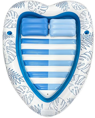 Double Pool Floats, Inflatable Adult Pool Lounger Float, Inflatable Pool Floats, There Are 2 Water Cup Holes, 2 Inflatable Pillows, 600Cm Rope, 195*145Cm After Inflation, for Swimming Pools and Beache