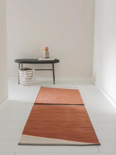 benuta Pop Baumwollteppich Lenny - Terracotta 70x200 cm - 100% Baumwolle - Läufer & im Style: Abstrakt,Geometrisch,Streifen, Minimalistisch, Natural Living, Retro - Pflegeleicht für Wohnzimmer