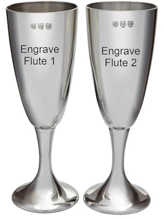 Wentworth Pewter – Paar polierte Zinn-Flöten – elegante Wein- oder Sektgläser – für Hochzeit, Jahrestag oder besondere Anlässe – Gravur erhältlich (mit Gravur)