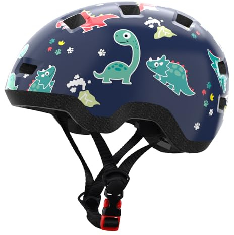 Småbarnshjälm, cykelhjälm för spädbarn 1-3 år – justerbar urtavla passform – med 12 ventiler och dubbla foder (0,14 cm +0,2 tum) (Dinosaur XS 45-51 cm)