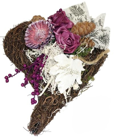 Grave Ornament Heart with Foam Roses and Maple Leaf, Weatherproof CreaFlor Home