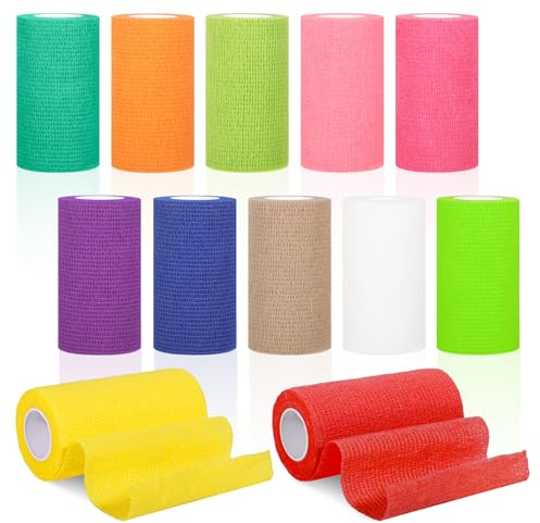 SanRes 12Rollos Venda Cohesiva, 10cmX4.5M Venda Cohesiva Deportiva,Venda Cinta Bendaje Adhesiva Vendaje Autoadhesivo Deportiva Tape Cohesivo Para Muñeca Dedos Lesiones Deportivas,Hinchazón
