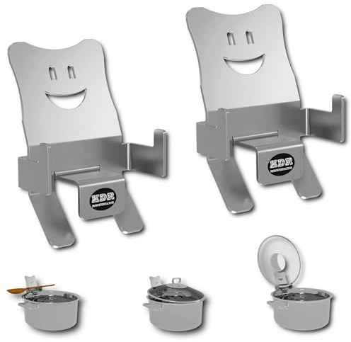 KDR Deckelhalter Edelstahl für Topf & Pfanne 2er Set – Topfdeckelhalter platzsparend mit Smiley-Design – Überkochschutz & Ablage für Kochlöffel – Spülmaschinenfestes Küchenzubehör & hygienisch