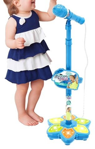 Aufquwk Jouet Microphone,Machine Karaoke sans Fil avec Lumière Colorée | Machine Karaoké avec Support,pour Anniversaire Filles Garçons École Fête à La Maison Jeu Scénique